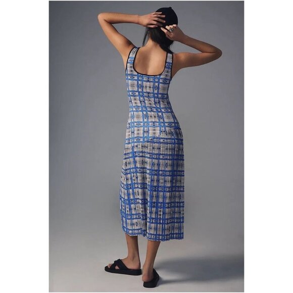 Anthropologie Dhruv Kapoor Plaid Mesh Midi Dress in Blue Size S - Picture 4 of 14